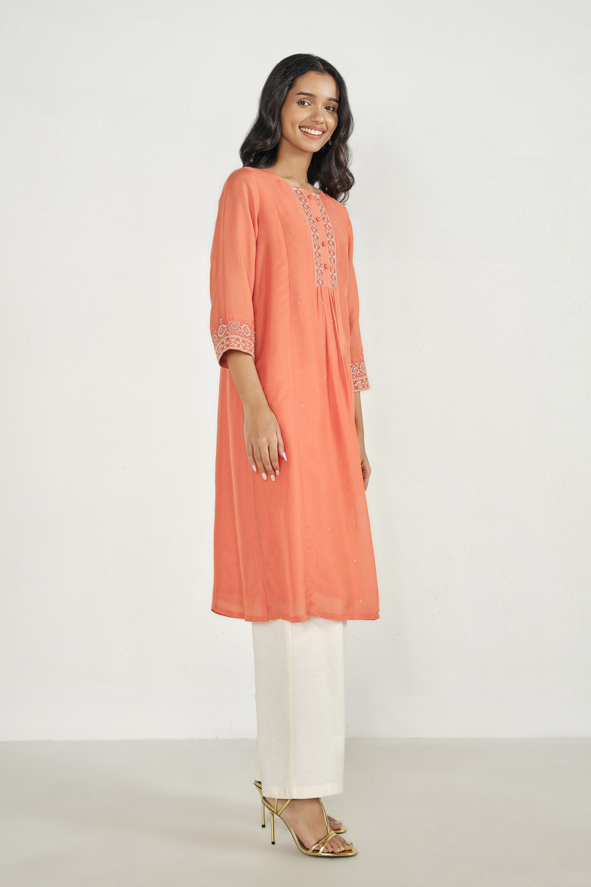Sunset Orange Embroidered Kurta, Orange, image 3